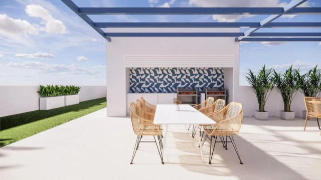 Новый жилой комплекс в Торре-де-ла-Орадада: апартаменты в 210 м от пляжа, современный дизайн, бассейн и терраса.