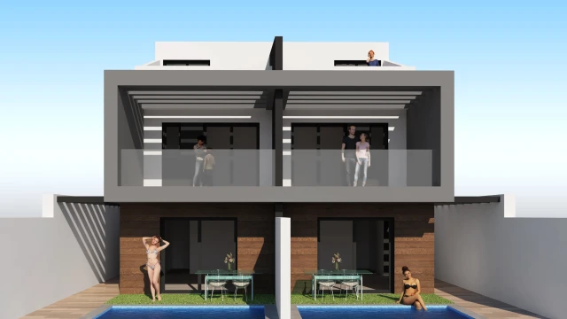 Новые таунхаусы с частным бассейном в 1 км от моря в Сантьяго-де-ла-Рибера