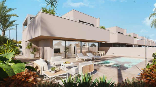 Эксклюзивные дома с садами и бассейном недалеко от гольф-поля. Удобное расположение и высокое качество.