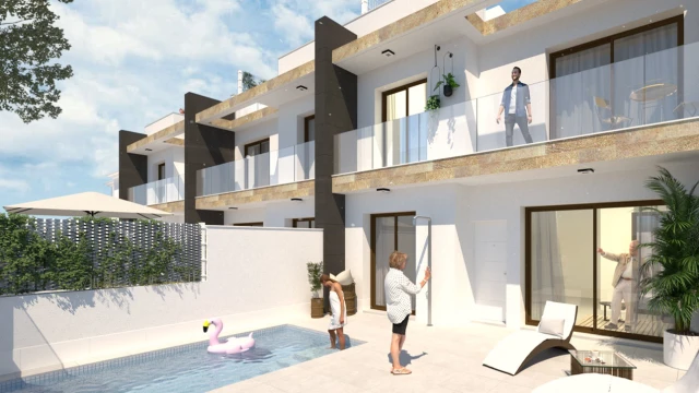 Современные виллы с бассейном и видом на море в Сан-Педро-дель-Пинатар.