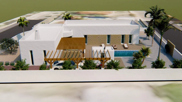 Эксклюзивный проект в ибицком стиле в Alfaz del Pi: дом на одном уровне с бассейном.