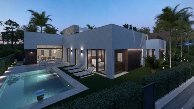 Современные виллы с бассейном и солярием в закрытом комплексе в Мурсии