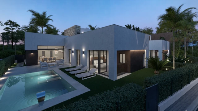 Современные виллы с бассейном и солярием в закрытом комплексе в Мурсии