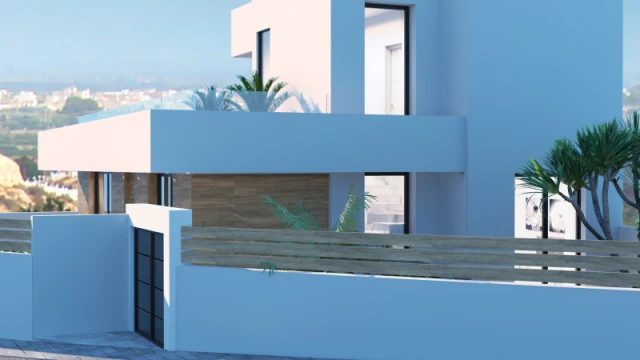 Современная вилла у поля для гольфа в Рохалесе с бассейном и панорамными видами