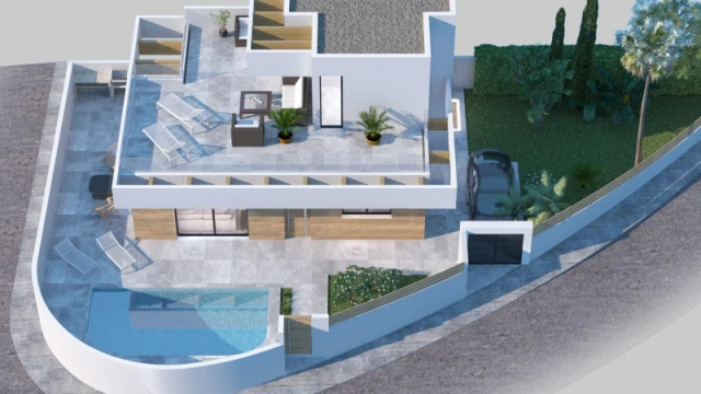 Современная вилла у поля для гольфа в Рохалесе с бассейном и панорамными видами